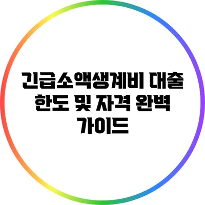 긴급소액생계비 대출 한도 및 자격 완벽 가이드