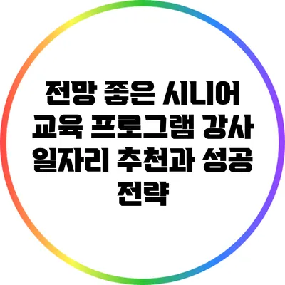 전망 좋은 시니어 교육 프로그램 강사 일자리 추천과 성공 전략