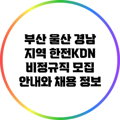 부산 울산 경남 지역 한전KDN 비정규직 모집 안내와 채용 정보