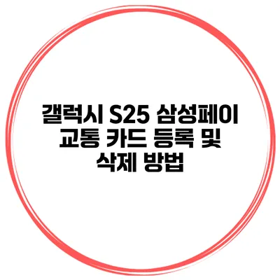 갤럭시 S25 삼성페이 교통 카드 등록 및 삭제 방법